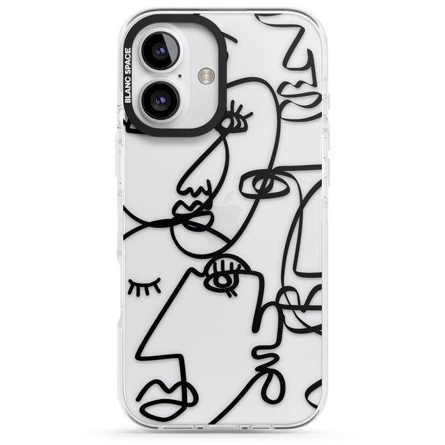 iPhone 16 Pro Max Abstract Continuous Line Faces Black on Clear Black Impact Phone Case