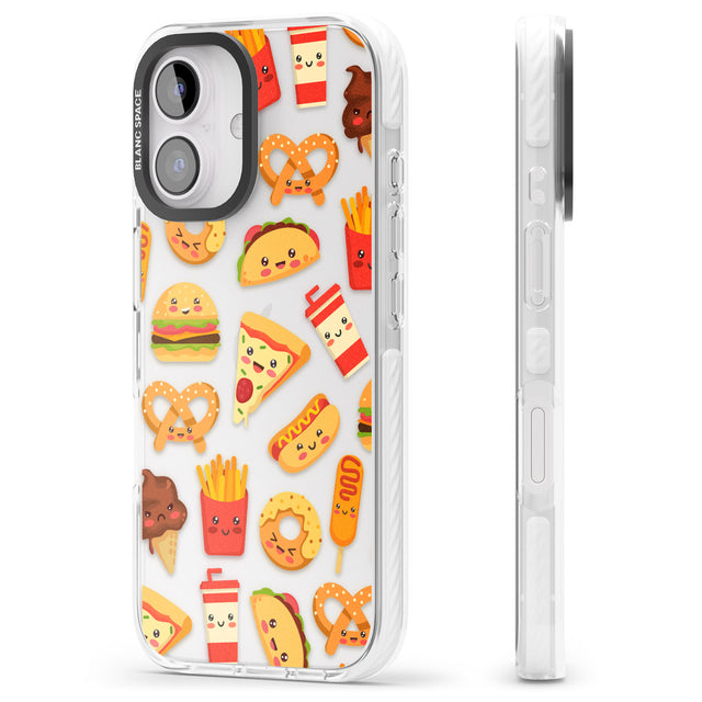 iPhone 16 Pro Max Fast Food Patterns Kawaii Fast Food Mix Black Impact Phone Case