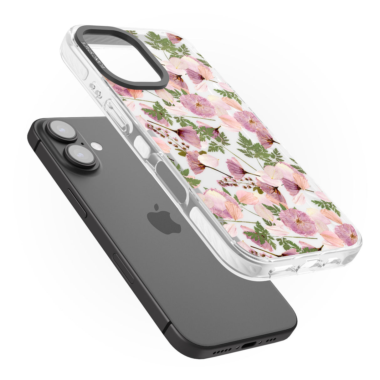 iPhone 16 Pro Max Leafy Floral Pattern Transparent Design Black Impact Phone Case