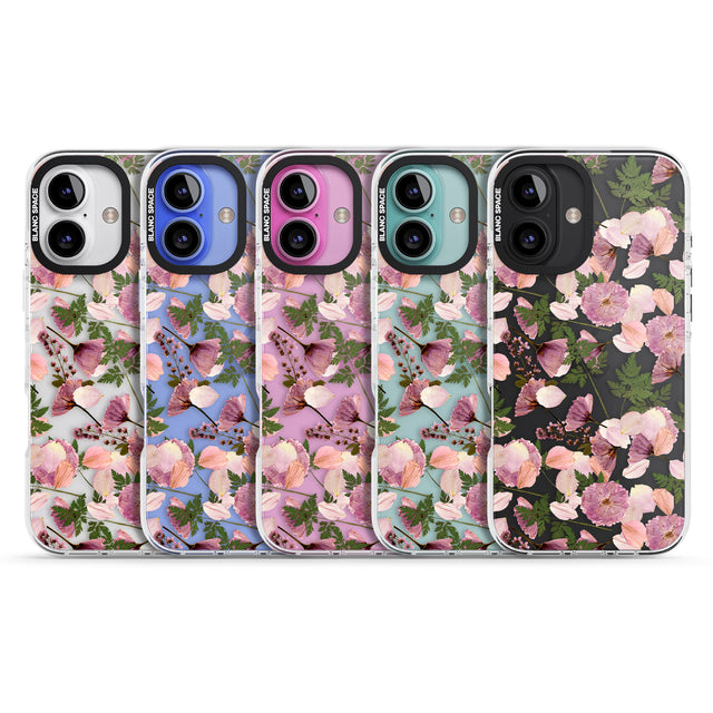 iPhone 16 Pro Max Leafy Floral Pattern Transparent Design Black Impact Phone Case