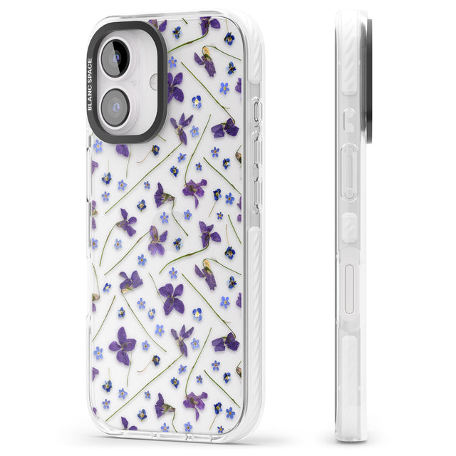 iPhone 16 Pro Max Violet & Blue Floral Pattern Design Black Impact Phone Case