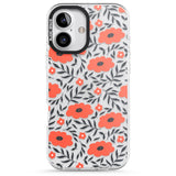 iPhone 16 Pro Max Red Poppy Transparent Floral Black Impact Phone Case