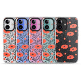 iPhone 16 Pro Max Red Poppy Transparent Floral Black Impact Phone Case