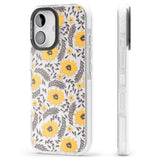 iPhone 16 Pro Max Yellow Blossoms Transparent Floral Black Impact Phone Case