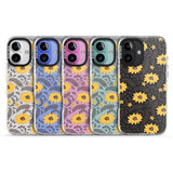 iPhone 16 Pro Max Yellow Blossoms Transparent Floral Black Impact Phone Case