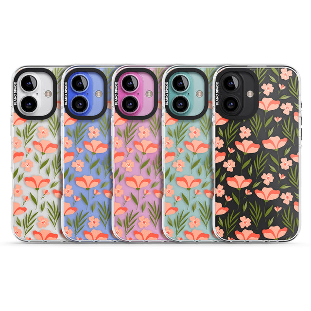 iPhone 16 Pro Max Pink Petals Transparent Floral Black Impact Phone Case