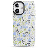 iPhone 16 Pro Max Blue Flora Transparent Floral Black Impact Phone Case