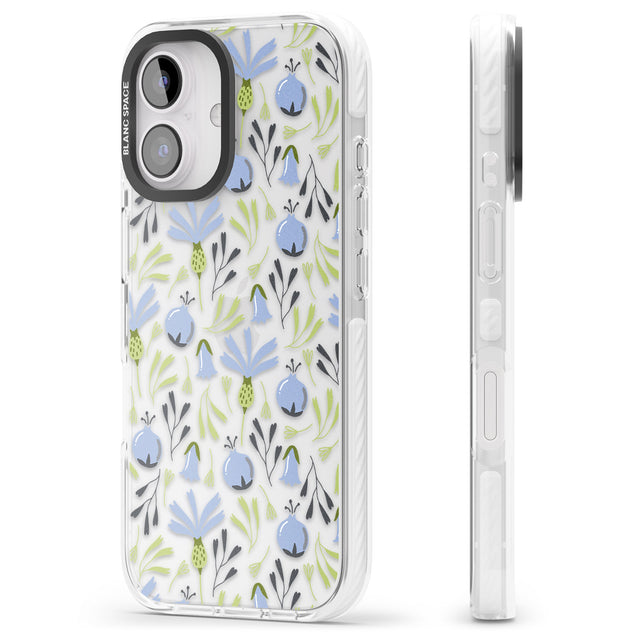 iPhone 16 Pro Max Blue Flora Transparent Floral Black Impact Phone Case