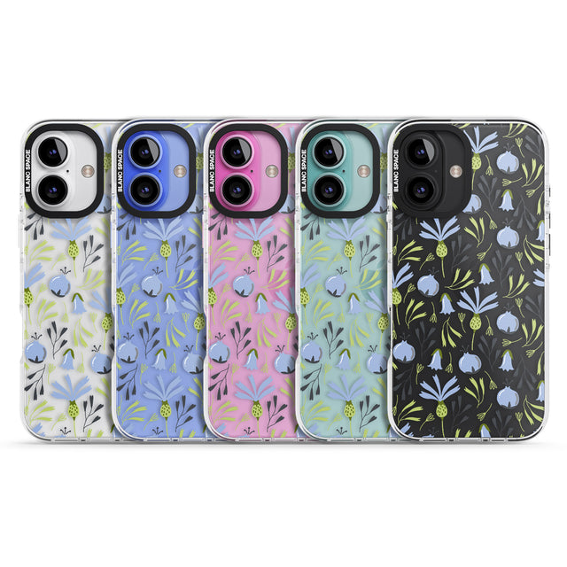 iPhone 16 Pro Max Blue Flora Transparent Floral Black Impact Phone Case