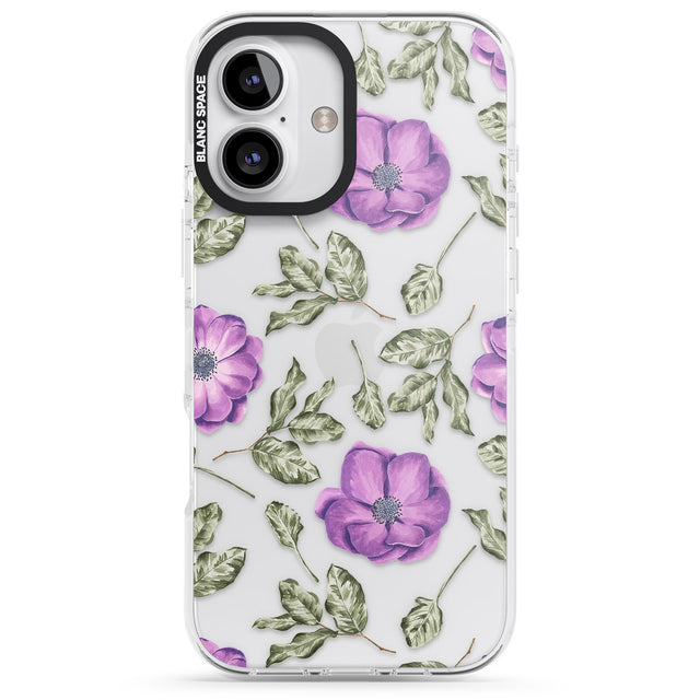 iPhone 16 Pro Max Purple Blossoms Transparent Floral Black Impact Phone Case