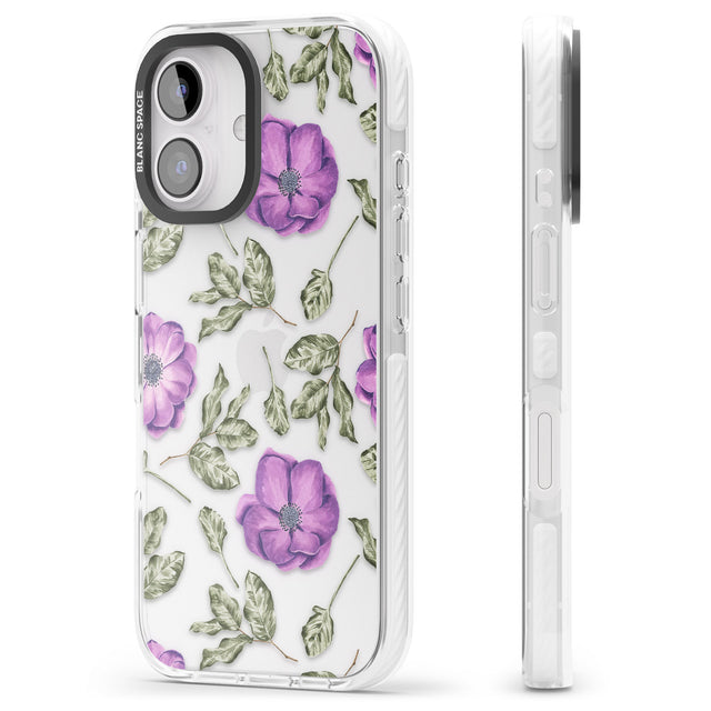 iPhone 16 Pro Max Purple Blossoms Transparent Floral Black Impact Phone Case