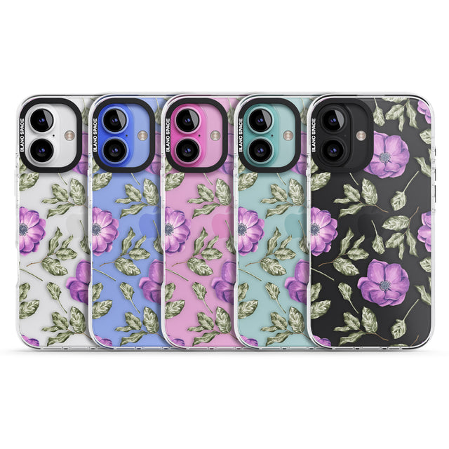 iPhone 16 Pro Max Purple Blossoms Transparent Floral Black Impact Phone Case