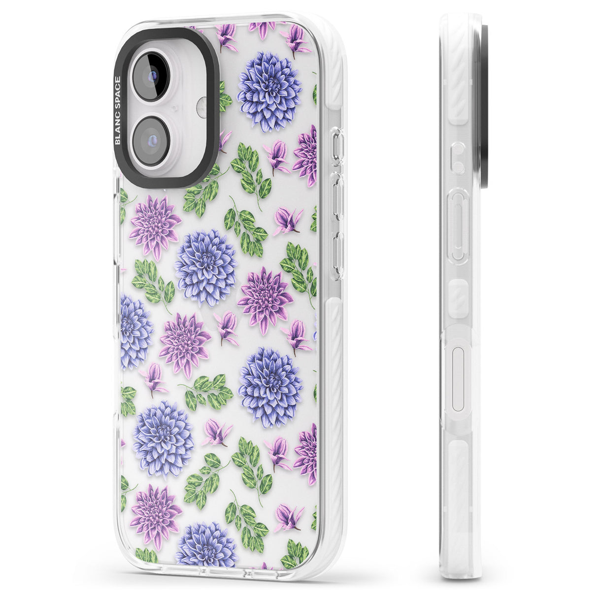 iPhone 16 Pro Max Purple Dahlias Transparent Floral Black Impact Phone Case