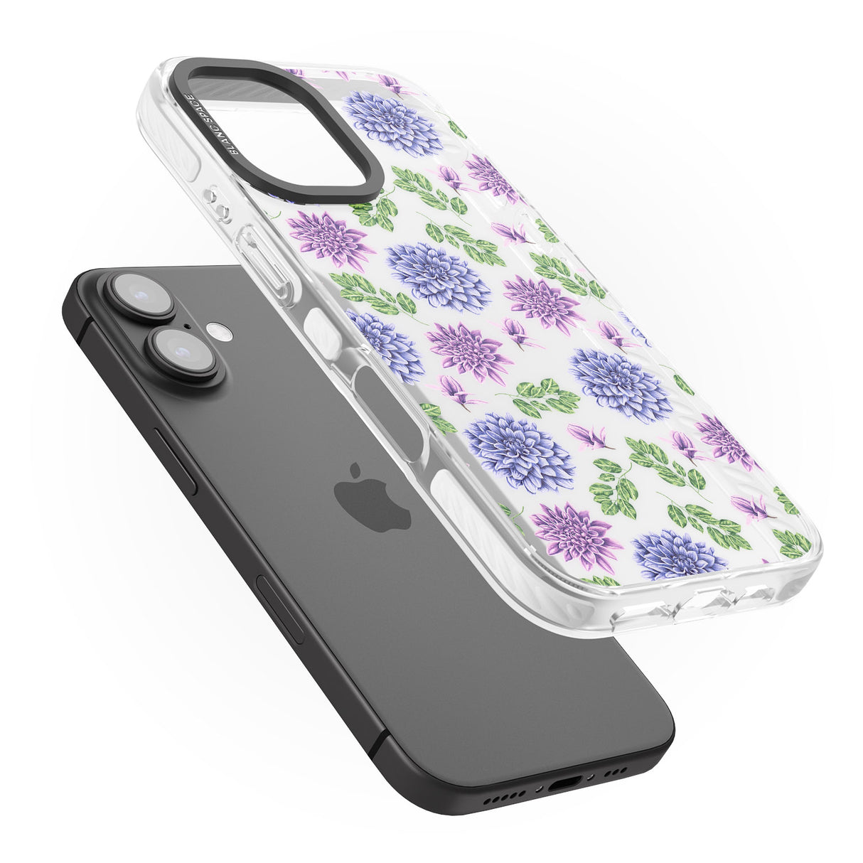 iPhone 16 Pro Max Purple Dahlias Transparent Floral Black Impact Phone Case