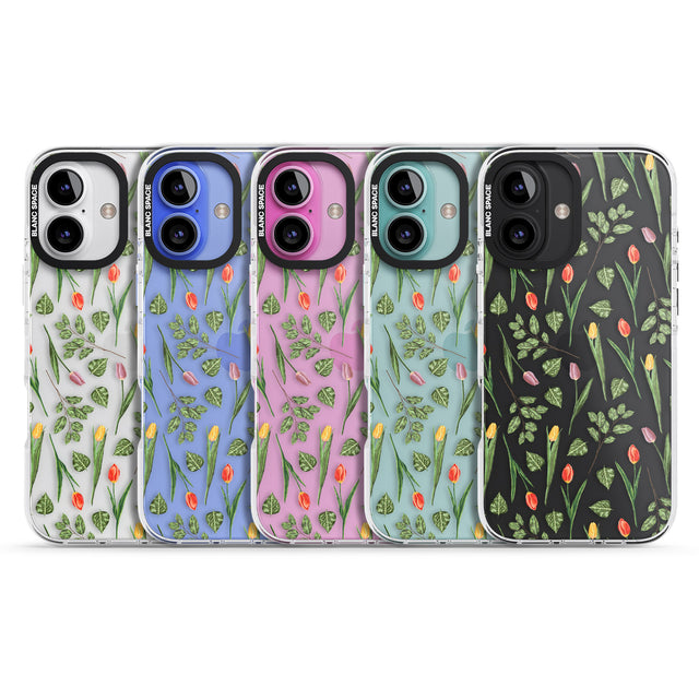 iPhone 16 Pro Max Spring Tulips Transparent Floral Black Impact Phone Case