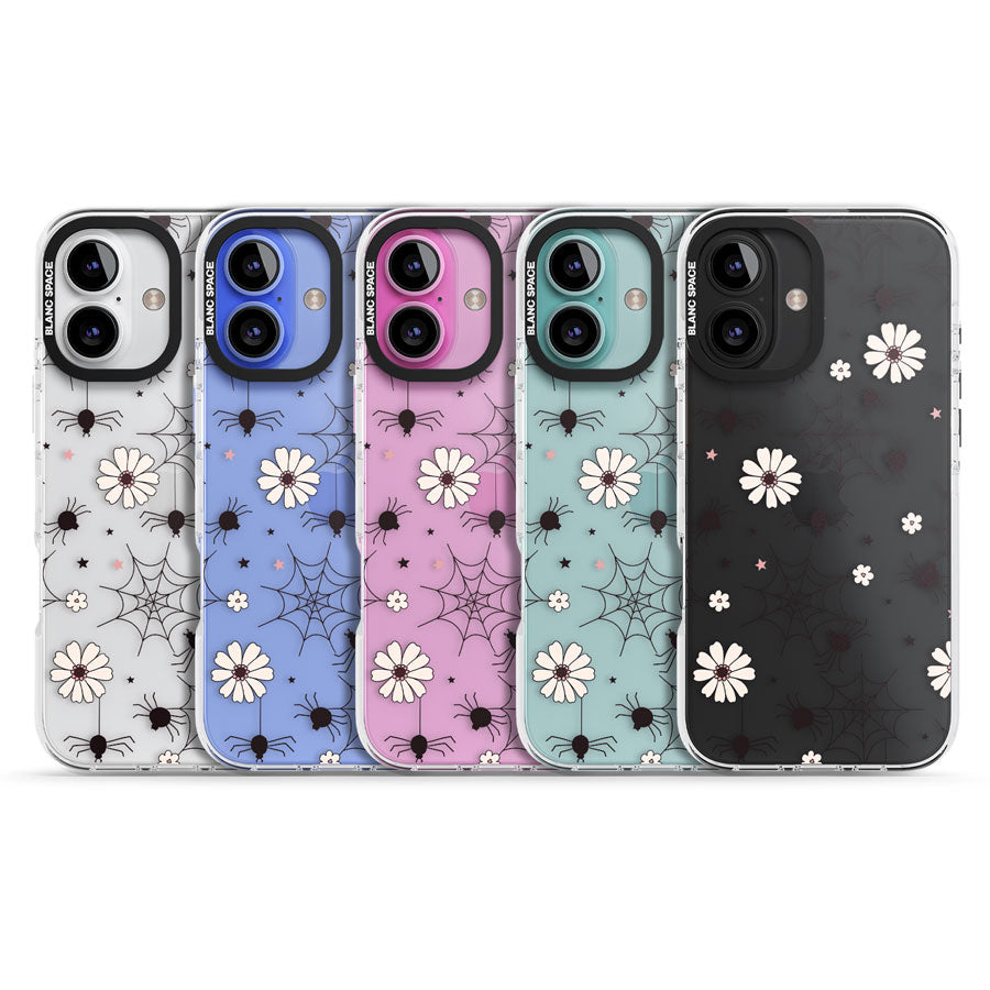 Spiders and Flowers Pattern Impact Phone Case for iPhone 16, iPhone 16 Plus