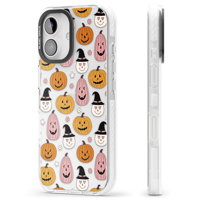 Witches and Pumpkins Pattern Impact Phone Case for iPhone 16, iPhone 16 Plus