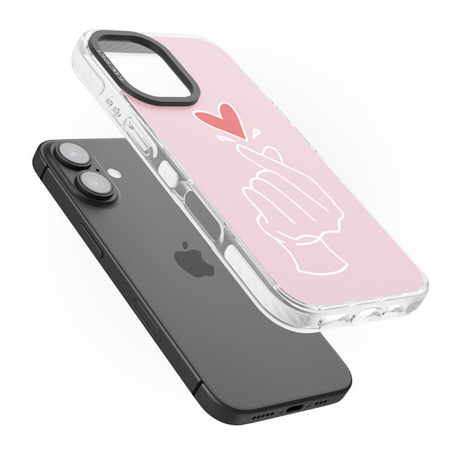 iPhone 16 Pro Max Pink Finger Heart Black Impact Phone Case