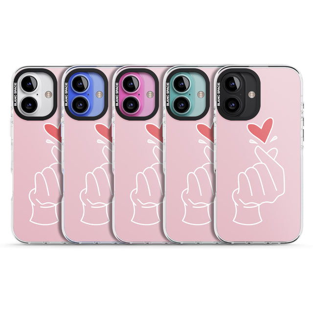 iPhone 16 Pro Max Pink Finger Heart Black Impact Phone Case