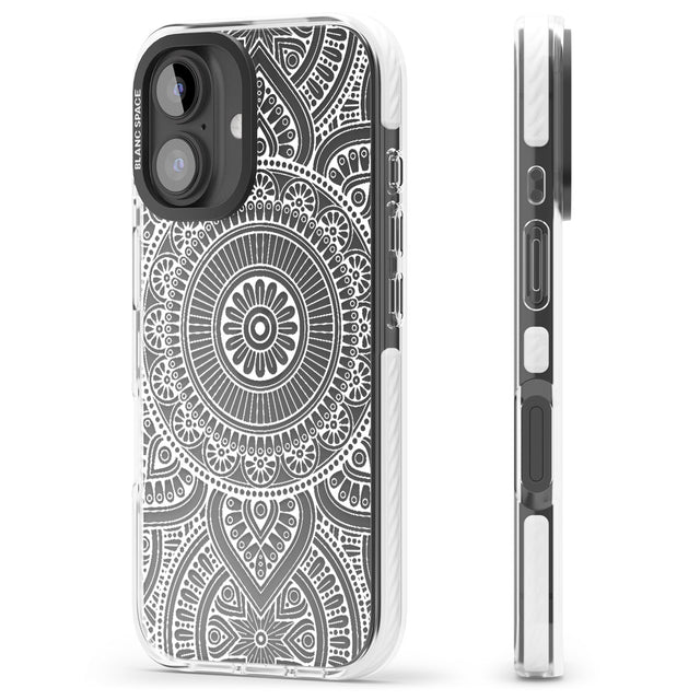 iPhone 16 Pro Max White Henna Flower Wheel Black Impact Phone Case