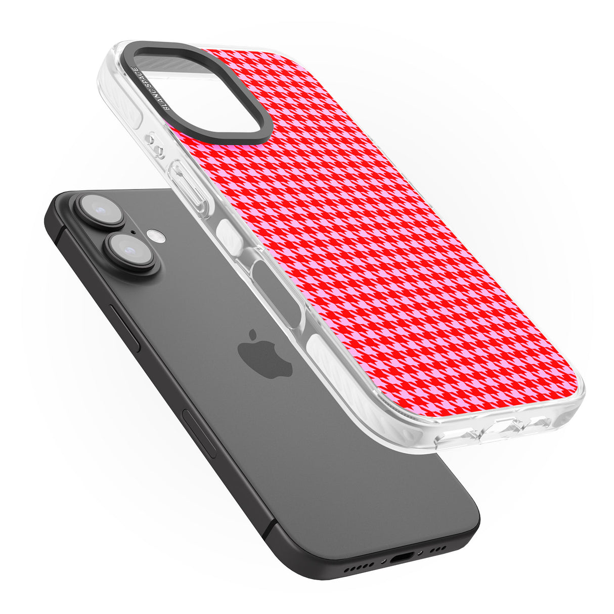 iPhone 16 Pro Max Neon Pink & Red Houndstooth Pattern Black Impact Phone Case