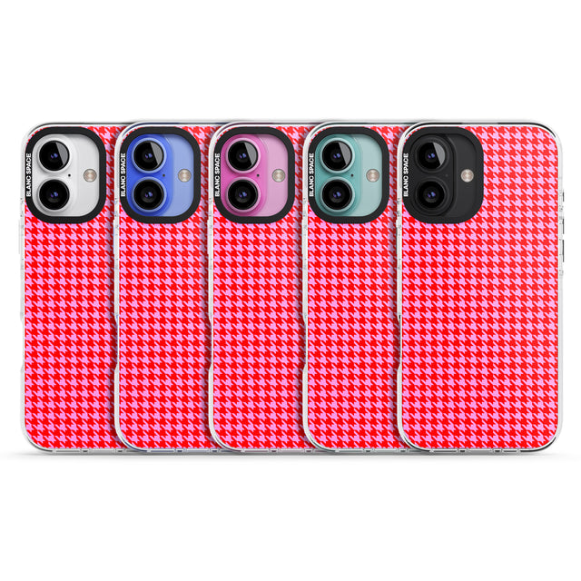 iPhone 16 Pro Max Neon Pink & Red Houndstooth Pattern Black Impact Phone Case