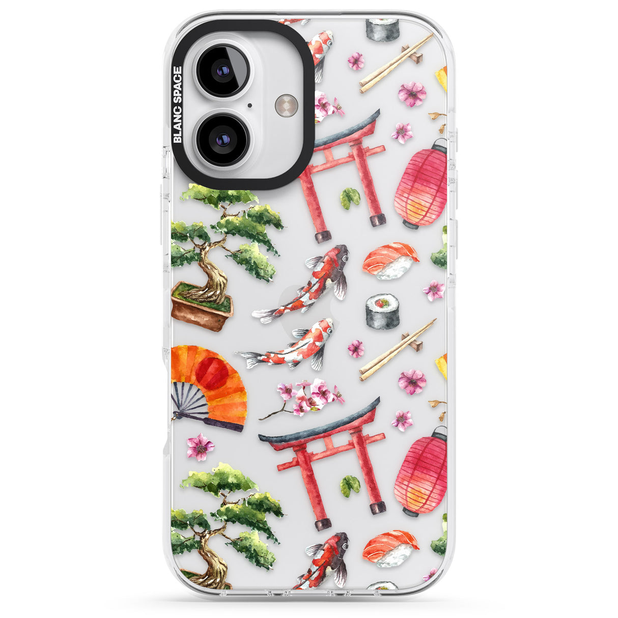 iPhone 16 Pro Max Mixed Japanese Watercolour Pattern Black Impact Phone Case