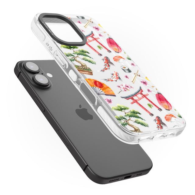 iPhone 16 Pro Max Mixed Japanese Watercolour Pattern Black Impact Phone Case