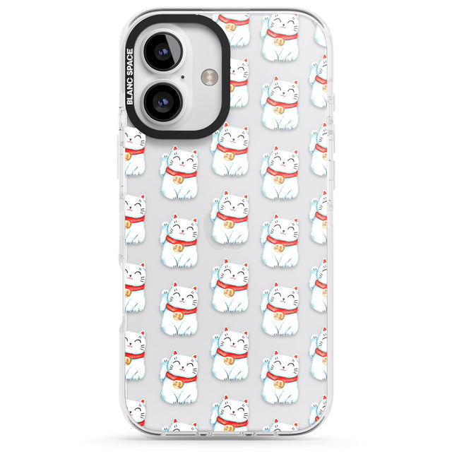 iPhone 16 Pro Max Lucky Cat Maneki-Neko Japanese Pattern Black Impact Phone Case