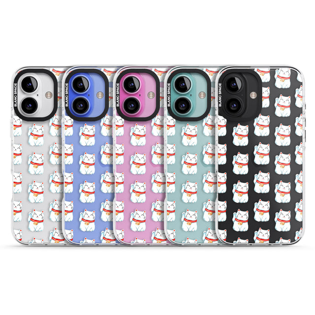 iPhone 16 Pro Max Lucky Cat Maneki-Neko Japanese Pattern Black Impact Phone Case