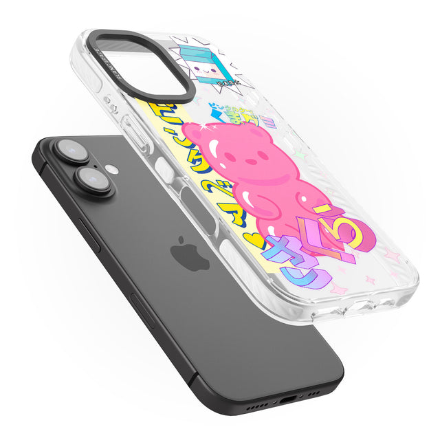 iPhone 16 Pro Max Kawaii Pink Bear Collage Clear Impact Phone Case + Magsafe