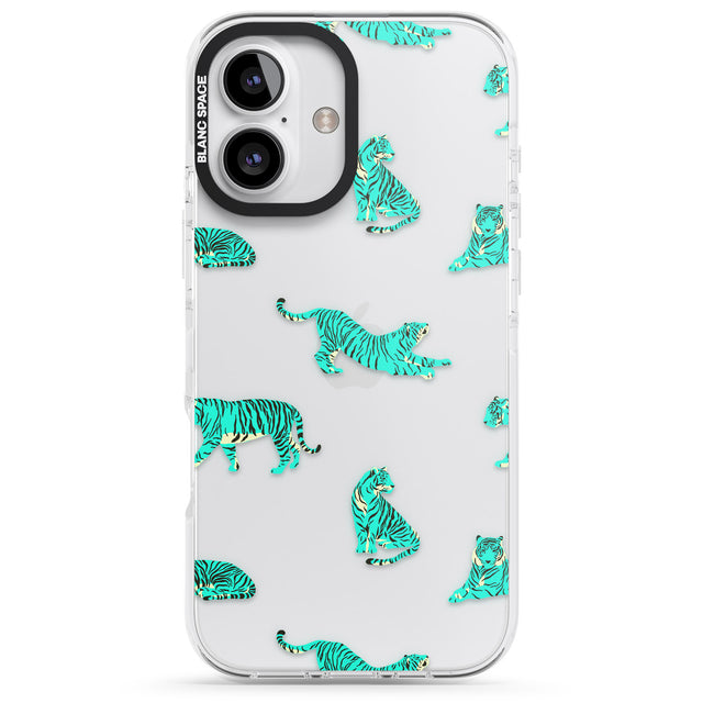 iPhone 16 Pro Max Turquoise Tiger Jungle Cat Pattern Black Impact Phone Case