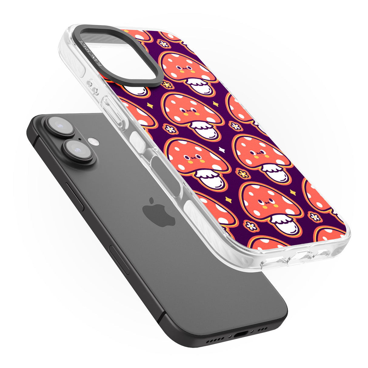 iPhone 16 Pro Max Mushroom Kawaii Pattern Black Impact Phone Case