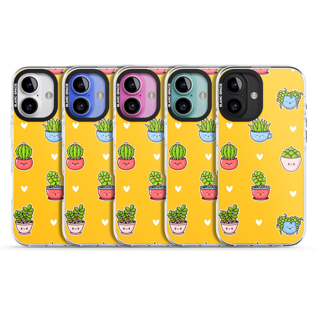 iPhone 16 Pro Max Plant Faces Kawaii Pattern Black Impact Phone Case