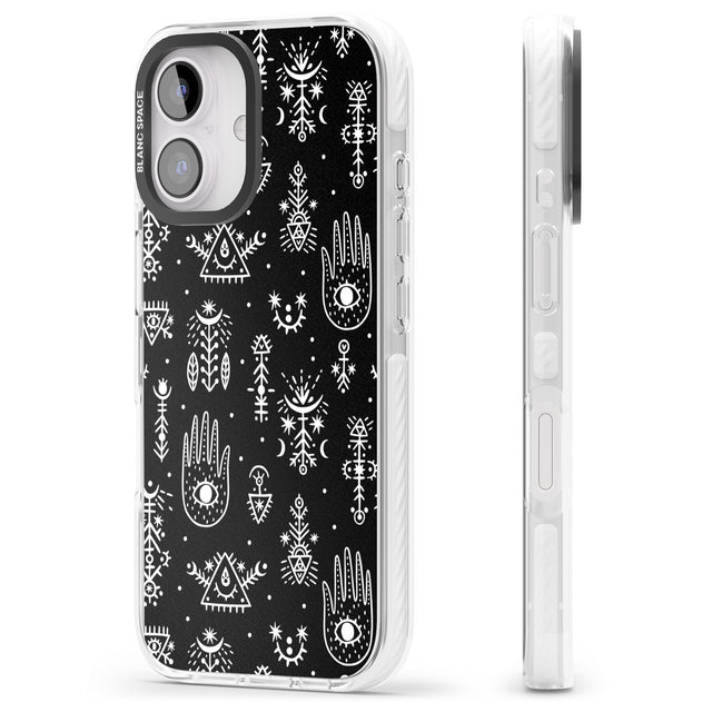 iPhone 16 Pro Max Tribal Palms - White on Black Black Impact Phone Case