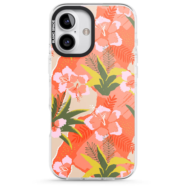 iPhone 16 Pro Max Hawaiian Flowers Abstract Pattern Black Impact Phone Case