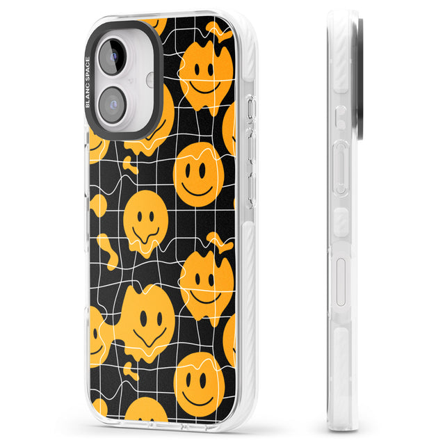 iPhone 16 Pro Max Acid Face Grid Pattern Black Impact Phone Case