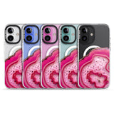 iPhone 16 Pro Max Bright Pink Gemstone Crystal Clear Design Black Impact Phone Case