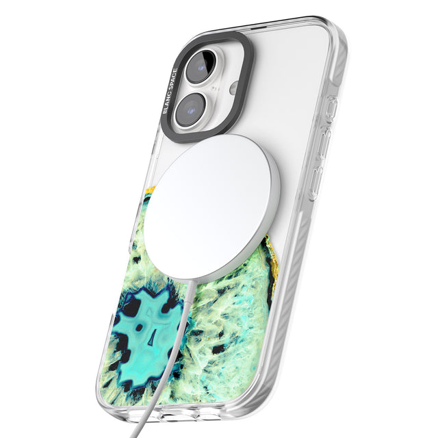 iPhone 16 Pro Max Turquoise & Green Gemstone Crystal Clear Design Black Impact Phone Case