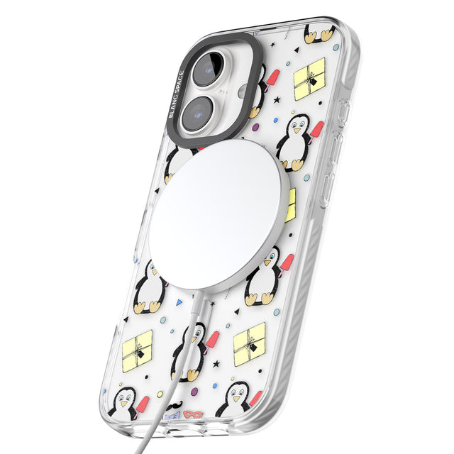 iPhone 16 Pro Max Cute Penguin Pattern Clear Black Impact Phone Case