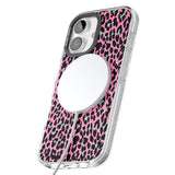 iPhone 16 Pro Max Green on Pink Leopard Print Pattern Black Impact Phone Case