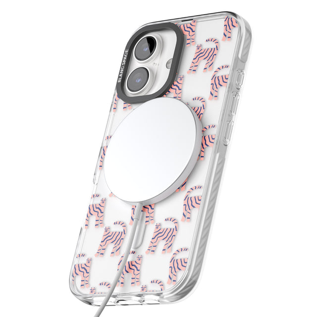 iPhone 16 Pro Max Pink and Blue Cat Pattern Black Impact Phone Case