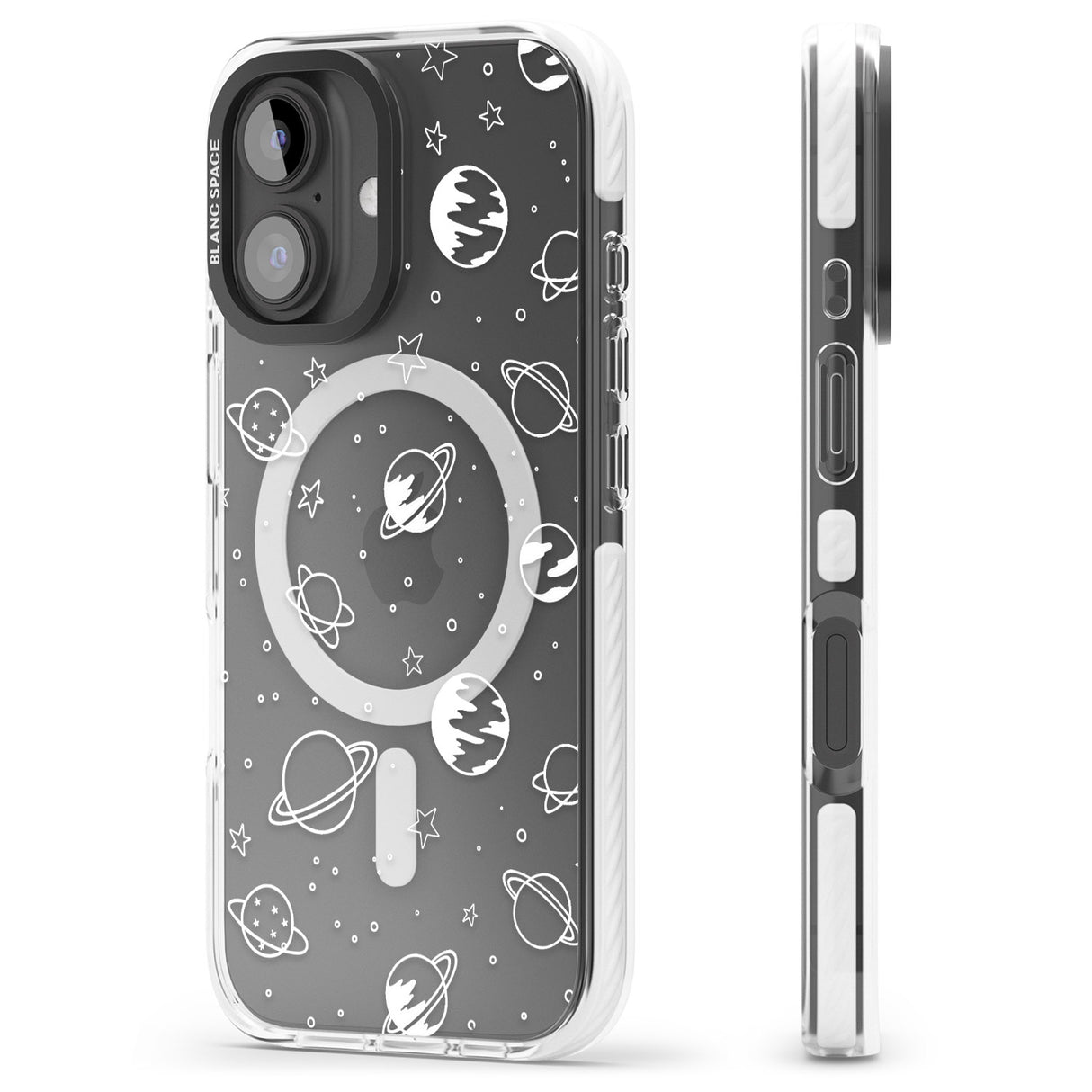 iPhone 16 Pro Max Cosmic Outer Space Design White on Clear Black Impact Phone Case