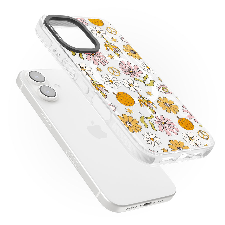 Retro Boho Fall Floral Impact Magsafe Phone Case for iPhone 16, iPhone 16 Plus