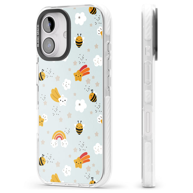 iPhone 16 Pro Max Sweet As Honey Patterns: Bees & Rainbows Black Impact Phone Case