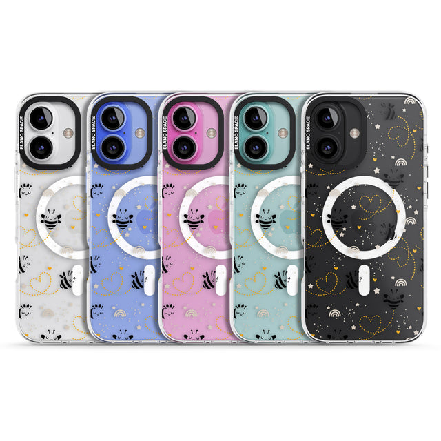 iPhone 16 Pro Max Sweet as Honey Patterns: Bees & Hearts (Clear) Black Impact Phone Case