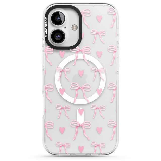 iPhone 16 Pink Bows & Hearts Clear Impact Phone Case