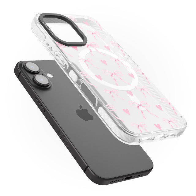 iPhone 16 Pink Bows & Hearts Clear Impact Phone Case