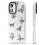 iPhone 16 Pro Max Grey Butterfly Line Pattern Black Impact Phone Case