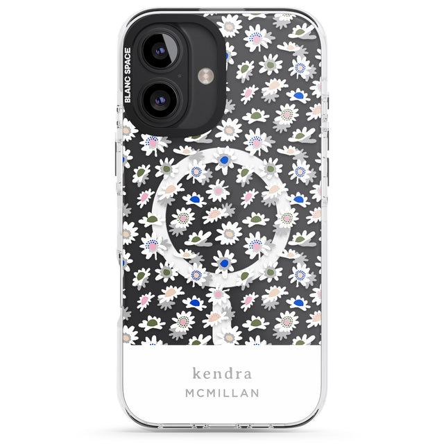 iPhone 16 Pro Max Personalised Grey & White Daisies Floral Design Black Impact Phone Case